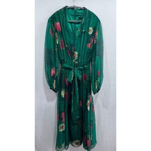 Alex Marie Green Floral Midi Dress with Pink & Cream Accents